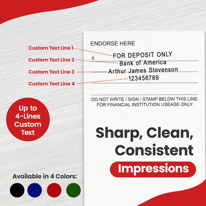 Promot Pre-Inked Custom Deposit Stamp - Personalized Text, Refillable Custom Stamp with Built-in Ink Reservoir, Easy 3-Step Re-Inking, Customized Rubber Stamp for Bank and Businesses (4-Lines)