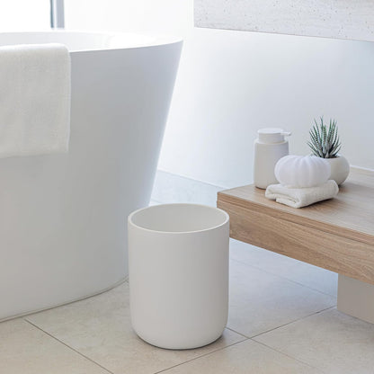 Matte White Round Compact Trash Can Mini, 2 Gallons / 7.5L Garbage Bin, Tiny Wastebasket for Bathrooms, Office, Under Desk, Bedroom, Laundry Room, Kitchen, Kids Room, and Dorm