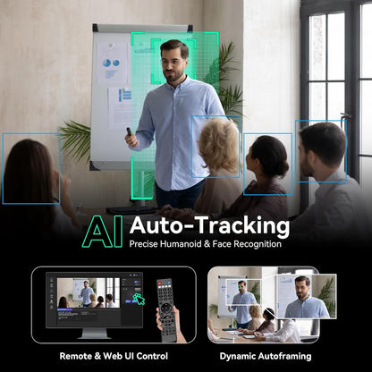 Tenveo 4K NDI PTZ Camera AI Humanoid & Face Auto-Tracking, HDMI/LAN/USB3.0 PoE PTZ Camera 20X Optical Zoom IP Live Streaming, for Church Services Worship Video Conference Live Streaming YouTube OBS