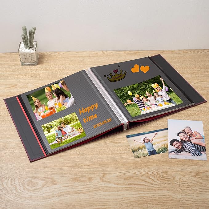 Photo Album Self Adhesive Scrapbook 3x5 4x6 5x7 6x8 Magnetic Album DIY Scrap Book 11x10.6 Inch 40 Black Sticky Pages Linen Cover DIY Photo Album(Purple)