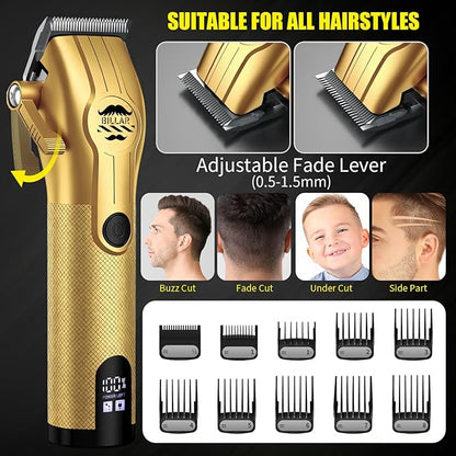 BILLAR Professional Barber Clippers and Trimmer Set - Foil Shaver Professional Hair Clippers for Men, Mens Cordless Hair Clipper for Barbers Haircut Kit（Golden）