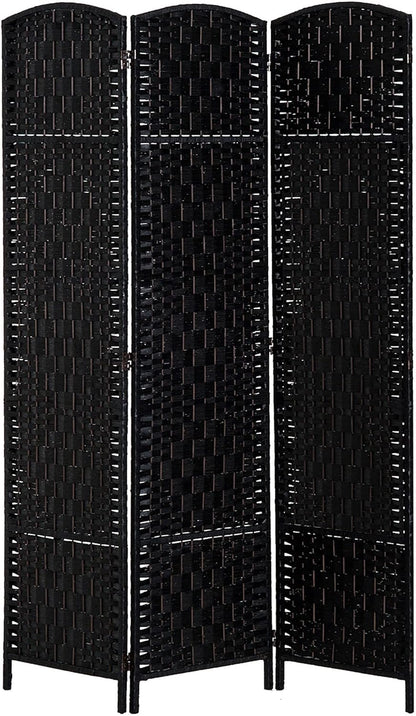 NicBex Room Divider 3 Panel Room Dividers with Wicker Weave Design Partition Room Dividers and Folding Privacy Screens 6 FT Wall Divider for Office, Room Separation,53.25"W x 0.75"D x 70.75"H, Black