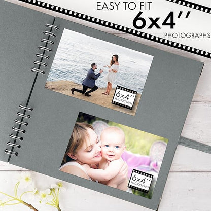 Bstorify 10 x 10 Inches Scrapbook Album 70 Pages Grey Thick Kraft Paper Corner Protectors, Ribbon Closure - Ideal for Your Scrapbooking, Art & Craft Projects (Grey, 10 x 10 Inch)