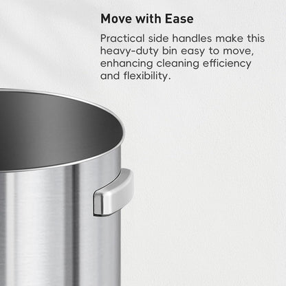 EKO 32-Gallon Round Stainless Steel Open Top Trash Can, Large Commercial Waste Bin with Detachable Lid and Carrying Handle, Brushed Metal Garbage Bin for Home, Office, Restaurant, Restroom