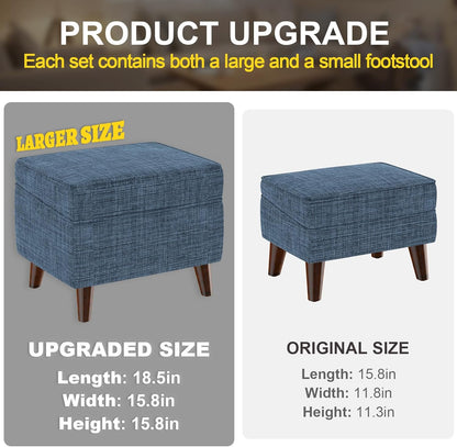 Storage Ottomans with Adjustable Cover, BOGO, Soft Step Stool, Footrest and Seat, Ottoman Foot Rest Set for Living Room, Bedroom, Dorm, Blue