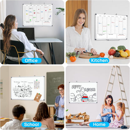 White Board Dry Erase Board for Wall, Magnetic Whiteboard Calendar 24" X 18", Weekly Calendar Whiteboard with Hourly Time Slots, Hanging Double-Sided White Board for Office,School,Home - 1 Pack