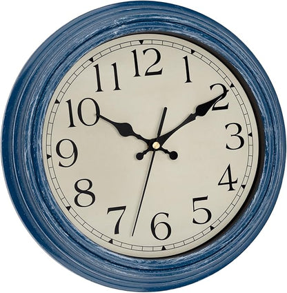 Foxtop 12 Inch Wall Clocks Battery Operated Silent Non-Ticking Classic Vintage Retro Wall Clock Decorative for Office Living Room Kitchen Home (Blue)