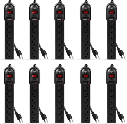 KMC 6-Outlet Surge Protector Power Strip 10-Pack, 735 Joules, Overload Protection, 2-Foot Cord