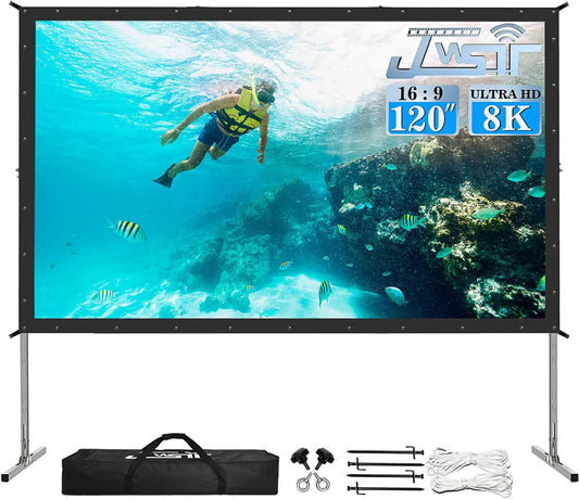 Projector Screen Outdoor,JWSIT 120 inch Outdoor Movie Screen-Upgraded 3 Layers PVC 16:9 Projector Screen,Portable Video Projection Screen with Carrying Bag for Home Theater Backyard