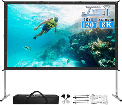 Projector Screen and Stand,JWSIT 120 inch Outdoor Movie Screen-Upgraded 3 Layers PVC 16:9 Outdoor Projector Screen,Video Projection Screen with Carrying Bag for Home Backyard(Rear Projection Screen)