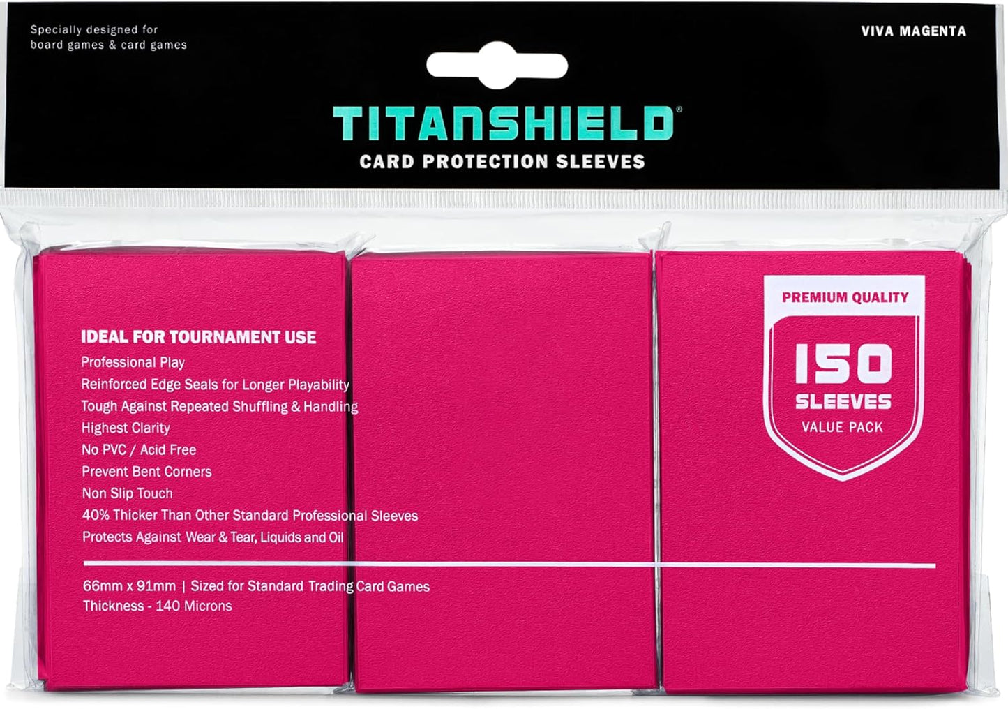 TitanShield Premium Viva Magenta150 Sleeves Standard Size Board Game Trading Card Sleeves Deck Protector for Magic The Gathering MTG, Baseball Collection, Dropmix