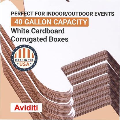 AVIDITI Cardboard Trash Cans and Recycling Bins, 40 Gallon 18"L x 18"W x 30"H (10-Pack) Reusable or Disposable Pop Up Garbage Boxes for Parties, Outdoor Events, Heavy Duty, Recycle