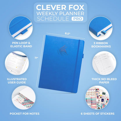 Clever Fox Planner PRO Schedule – Undated Weekly & Monthly Life Planner with Time Slots, Appointment Book & Daily Organizer, A4 (Blue)