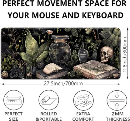 Dark Academia Witchcraft Mouse Pad,Extended Skull Magic Book Mousepad Desk Pad with Stitched Edges,Non-Slip Waterproof Rubber Base Mouse Mat for Office Computer Keyboard Laptop Home(27.5x11.8 in)