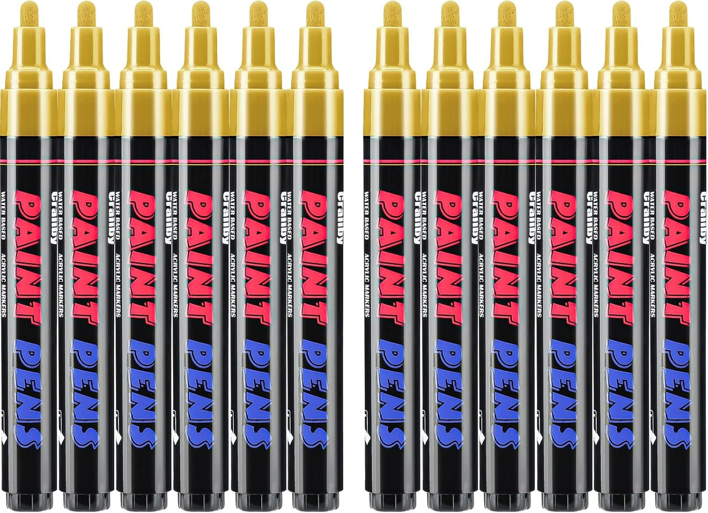 Gold Paint Pens Paint Markers - 12 Pack Permanent Quick Dry Waterproof Marker Pens for Rocks Wood Fabric Plastic Canvas Glass Mugs Metal Tire Stone