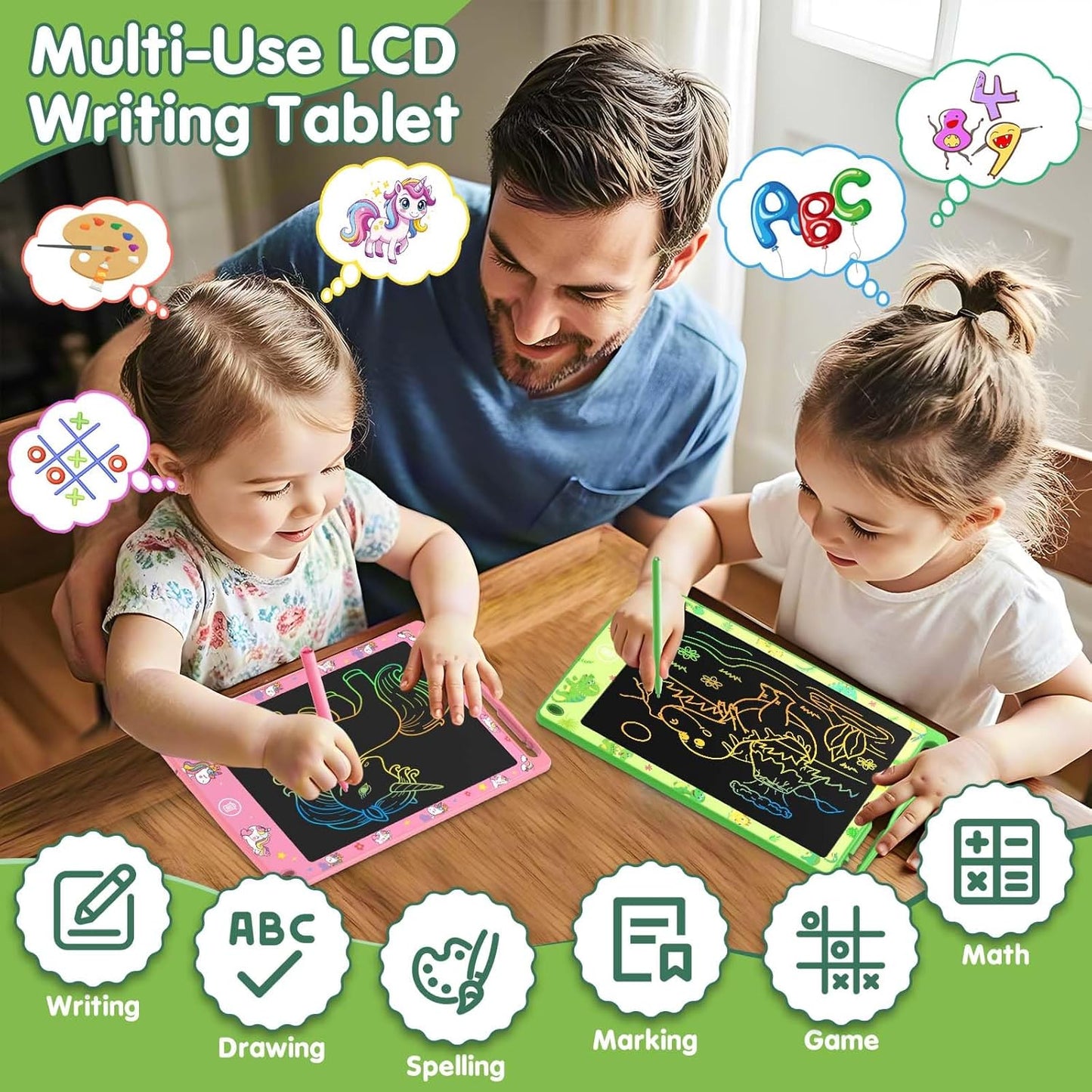 2 Pack LCD Writing Tablet for Kids, 8.5 Inch Colorful Doodle Board Drawing Tablet, Kids Travel Games Activity Learning Toys Birthday Gifts for 3 4 5 6 Year Old Boys Girls Toddlers Preschooler