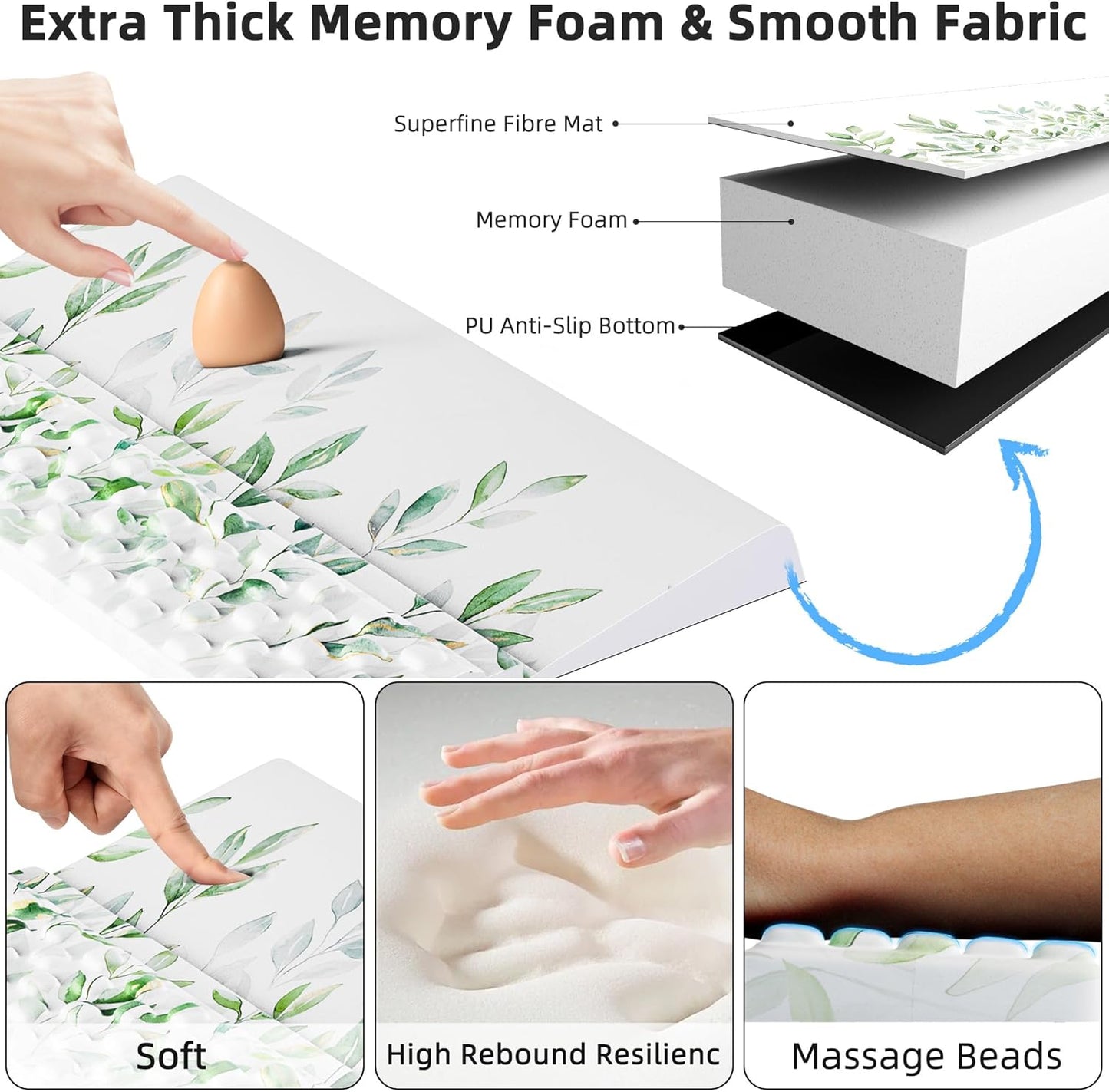 Ospelelf Keyboard Wrist Rest Pad Comfy Ergonomic Keyboard Stand Holder Office Desk Accessories Work from Home Essentials Green Leaves Pattern