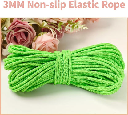 1/8 inch Non-Slip Elastic Band -3mm 15 Yards Soft Elastic Cord Stretch String Braided Thread for Sports Gear, DIY Crafts, Hair Bands, Shoelaces,Apparel Making & Camping Tie Down (Green)
