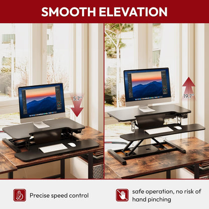 SANODESK 32" Electric Standing Desk Converter,Height Adjustable Riser for Office Home, Monitor and Laptop Workstation with Large Keyboard Tray,Black Color