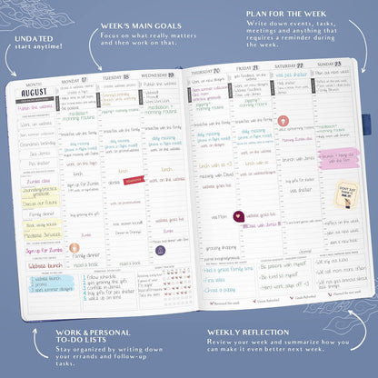 Legend Planner PRO Hourly Schedule - Weekly & Daily Organizer with Time Slots. Appointment Book Journal for Work & Personal, A4 (Mystic Blue)