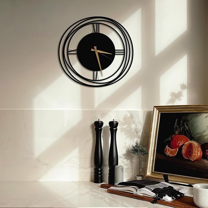Circular Harmony Wall Clock – 20 Inch Mid-Size, Quiet Sweep Quartz Movement, Black Metal Modern Clock for Entryway, Home Office, Bedroom