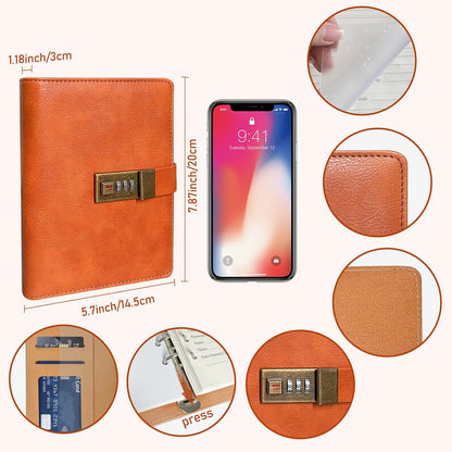 BTSFTOGET Small Password Book with Alphabetical tabs. 316 Pages Lockable Password Keeper Journal Notebook for Computer & Website Logins, Brown Leatherette Hardcover, 7.5in x 5.5in