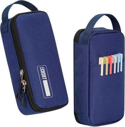 ECHSRT Big Pencil Case, Aesthetic Portable Zipper Pencil Bag with Hidden Pocket, Special Pouch for Men Women Adults, Stationery Organizer Pen Cases for Office Travel, Blue