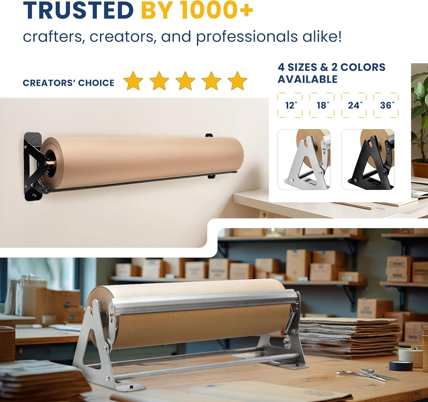 DIY Crew 24 Inch Paper Roll Dispenser and Cutter - Heavy-Duty Wall Mountable, Non Slip Tabletop - Kraft, Freezer, Butcher Paper - Up to 1000ft Rolls