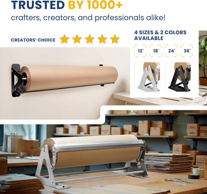 DIY Crew 12 Inch Paper Roll Dispenser and Cutter - Heavy-Duty Wall Mountable, Non Slip Tabletop - Kraft, Freezer, Butcher Paper - Up to 1000ft Rolls