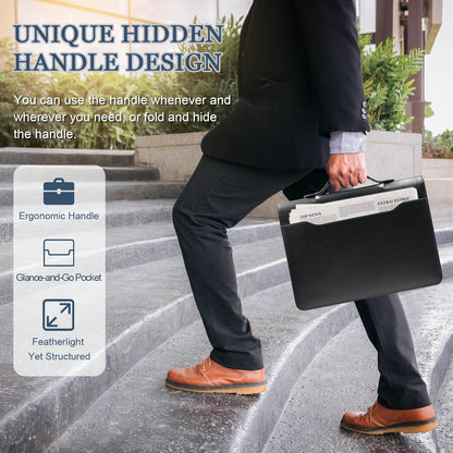 Faux Leather Portfolio Binder with Handle & Clipboard, Zippered Padfolio Folder Organizer 3 Ring Binder for Document, Business Card Holder, Professional Portfolio Notebook for Men & Women (Black)