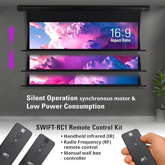 Elite Screens Saker Tab-Tension AcousticPro UHD Series, 120" Diagonal 16:9, 4K/8K Ultra HD Electric Sound Transparent Perforated Weave Drop Down Front Projector Screen, SKT120UH2-E20-AUHD