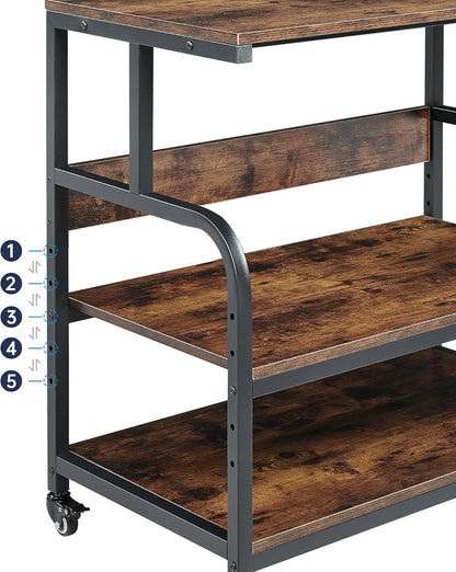32.3" Wide Extra Large Printer Stand, 3 Tier Printer Table with Adjustable Storage Shelf, Rolling Printer Cart with Industrial Wheels for Home Office, Rustic Brown