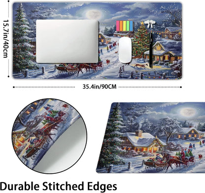 Christmas Gaming Mouse Pad XXL Xmas Tree Deer Snowflake Extended Winter Holiday Large Mat Mousepad Desk Pad Non-Slip Rubber Base Stitched Edge Keyboard Pad Playmat for Computer,35.4×15.7 Inch