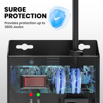 Heavy Duty Metal Power Strip, 20 AMP Surge Protector with 9 Outlets, 12 Gauge Industrial Strength for Shop & Garage Use, 6 FT Extension Cord Included, Durable T-Slot Design (6FT)