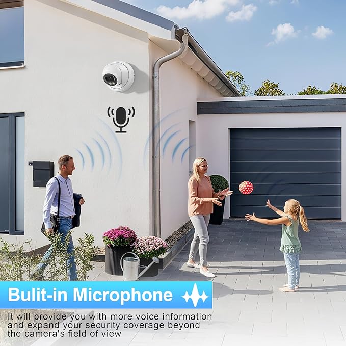 5MP PoE Camera Outdoor, Dome Security Surveillance Camera, Smart Dual Light Color Night Vision, Waterproof IP67, Built-in Mic, 2.8mm Lens 110°,Human&Vehicle Detection,IND5GD93B (White)