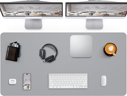 Large Desk Pad Mat - Waterproof Mouse Pad & Desk Protector, Non-Slip XL PU Leather Gaming Mat for Keyboard/Mouse, Stitched Edge with Ergonomic Support, 47"x17" (Light Grey)