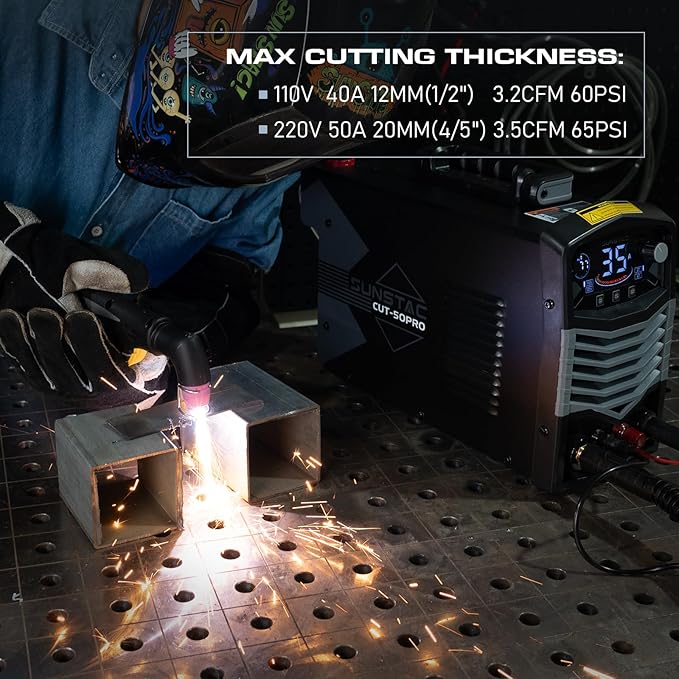 50A Plasma Cutter, Non Touch Pilot Arc Large LCD Display High Frequency Cutting Machine with 110/220V Dual Voltage IGBT Inverter 4/5 Inch Max Cut 2T/4T Mode, Professional & Beginners DIY