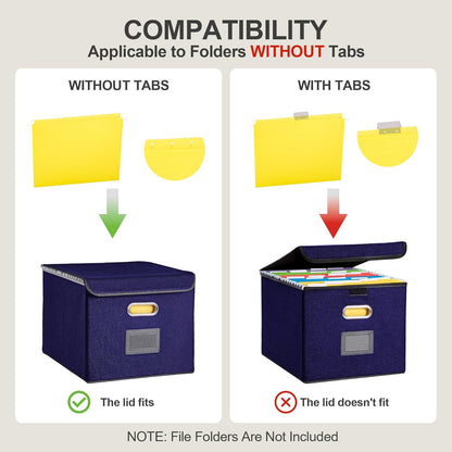 File Organizer Box, Linen Filing Organizer with Lid, Large Desktop File Boxes, Dark Blue,2 Pack