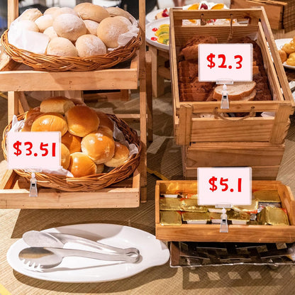 Epakh 20 Pieces Sign Clips Rotating Price Tag Clip Swivel Sign Holder for Handrails or Tubes with 20 Pieces Hard Card Sleeves PVC Card Protector for Shelves Store Supermarket(Sector Style)