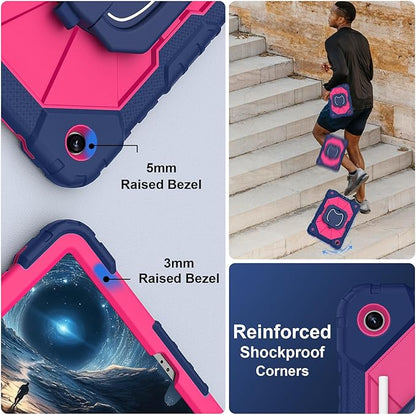 for Galaxy Tab A9 Plus Case 11 Inch, Rugged Case for Samsung Galaxy A9+ Tablet with Screen Protector 360 Rotating Stand Shoulder Strap Pen Holder, 2023 Model(SM-X210/X216/218), Navy Pink