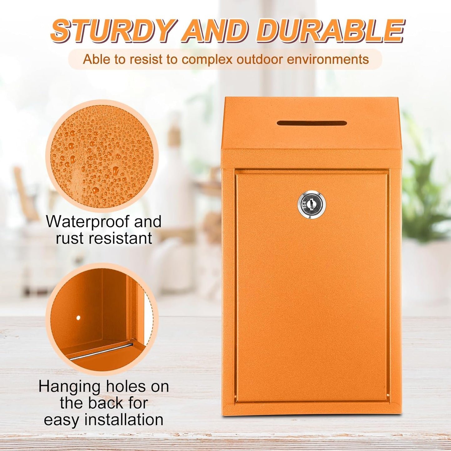 Metal Donation Cash Box Collection Safe Suggestion Box with Lock Wall Mounted Mailbox Delivery Ballot Container for Home Office Outdoor Door