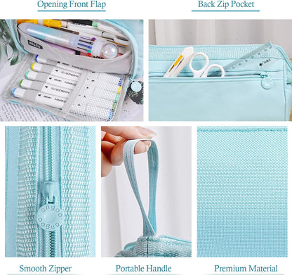 Pencil Case Pouch Large Capacity with Compartments, Pencil Case Pouch Bag with Zipper Handle for Teen Girls Boys Adults Women Men, Portable Pen Bag Stationery Organizer for Office School Travel, Blue