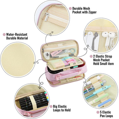 Pencil Case, Large Capacity Pencil Case Organizer; Double Zipper Storage Bag; Big Pencil Pouch for College School Office Teen Girl Boy Men Women Adult