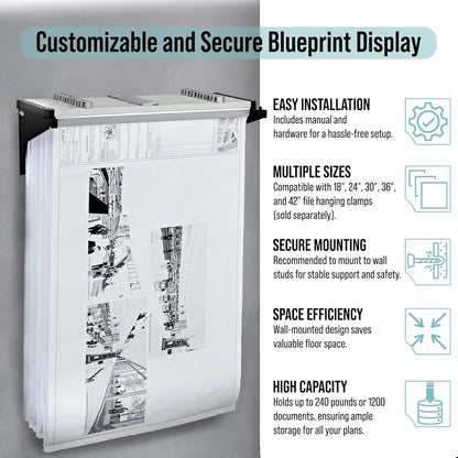 Adir Blueprint Wall Rack - Blueprint Plans Organizer and Construction Plan Holder - Poster Display and Map Rack for Office and Home (Without Blueprint Clamps)