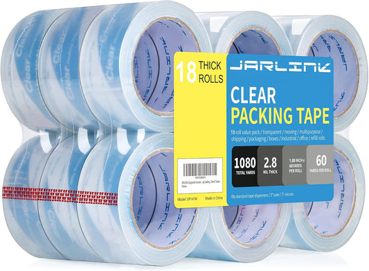 JARLINK Clearer Packing Tape 18 Rolls, Heavy Duty Packaging Tape for Shipping Packaging Moving Sealing, 2.8mil Thicker, 1.88 inches Wide, 60 Yards Per Roll, 1080 Total Yards