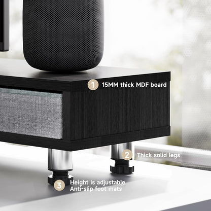 Fenge Dual Monitor Stand with 2 Drawers, 42.5 Inches Large Computer Riser for Desk, Adjustable Height Desk Shelf with Storage for Laptop, PC, TV, Printer