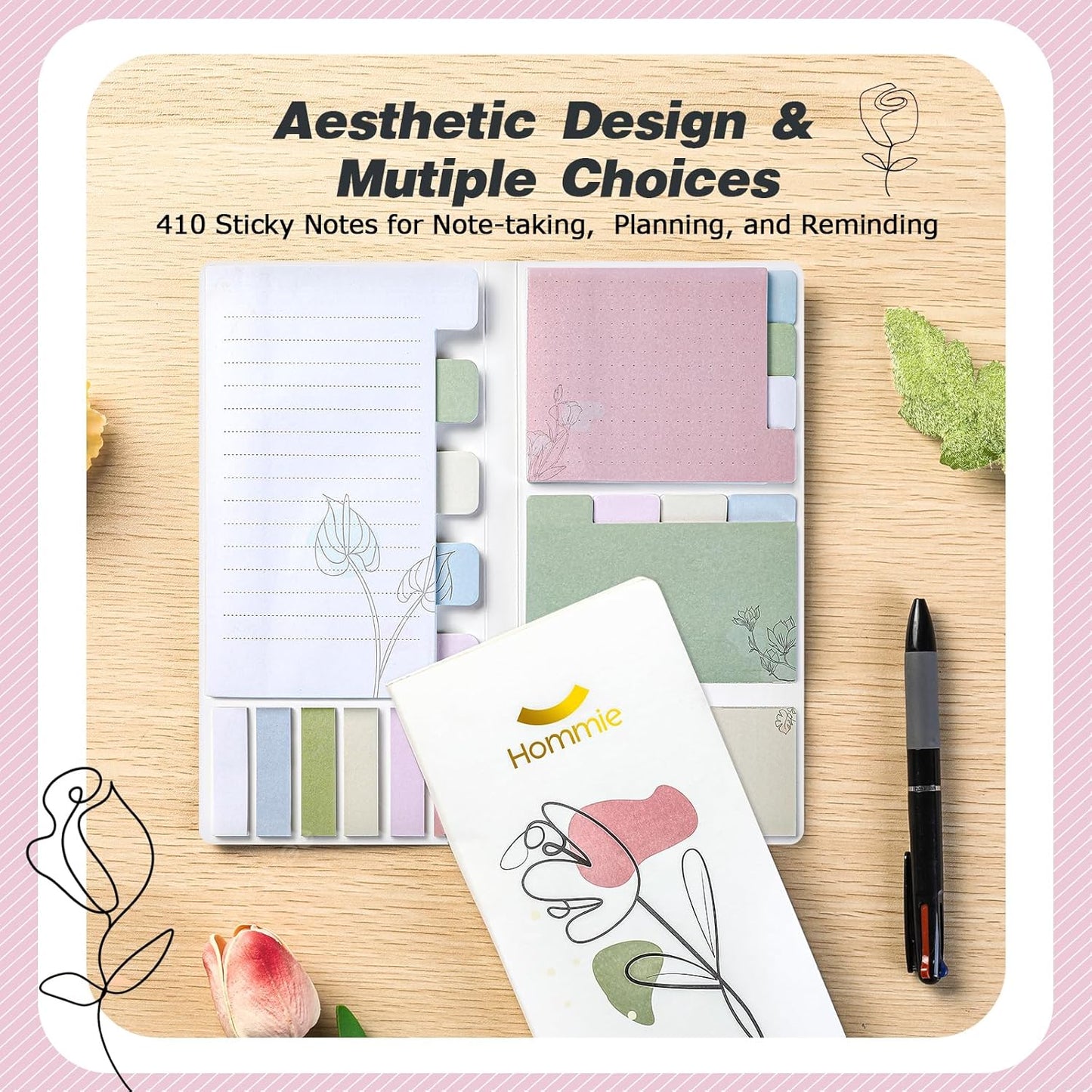 Hommie Sticky Notes Set, Divider Sticky Notes 410 Packs Planner Sticky Note Dividers Tabs with Color Coding for School Supplies, Office Supplies, Book Notes,Bible Sticky Notes