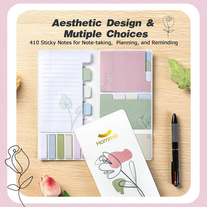 Hommie Sticky Notes Set, Divider Sticky Notes 410 Packs Planner Sticky Note Dividers Tabs with Color Coding for School Supplies, Office Supplies, Book Notes,Bible Sticky Notes