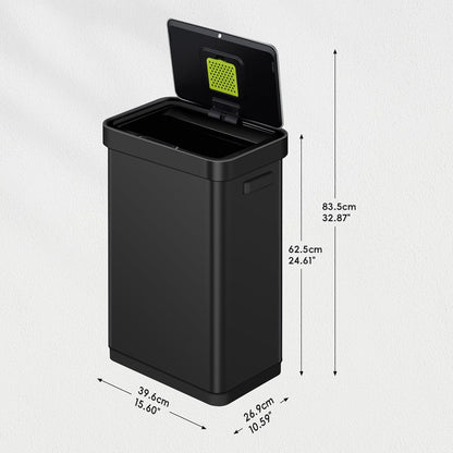 EKO Deluxe Mirage-T 50 Liter / 13.2 Gallon Touchless Rectangular Motion Sensor Trash Can, Matte Black Stainless Steel Finish