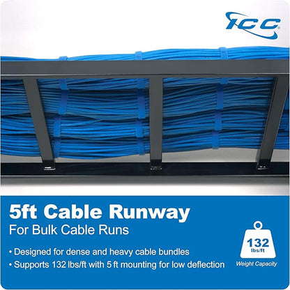 ICC Cable Runway Ladder Rack System – 16-Gauge Steel, Overhead Cable Management for Data Centers, Telecom Rooms, and IT Networks, Made in USA, Parent (5 FT, Rack-to-Wall Kit, 2 Pack)